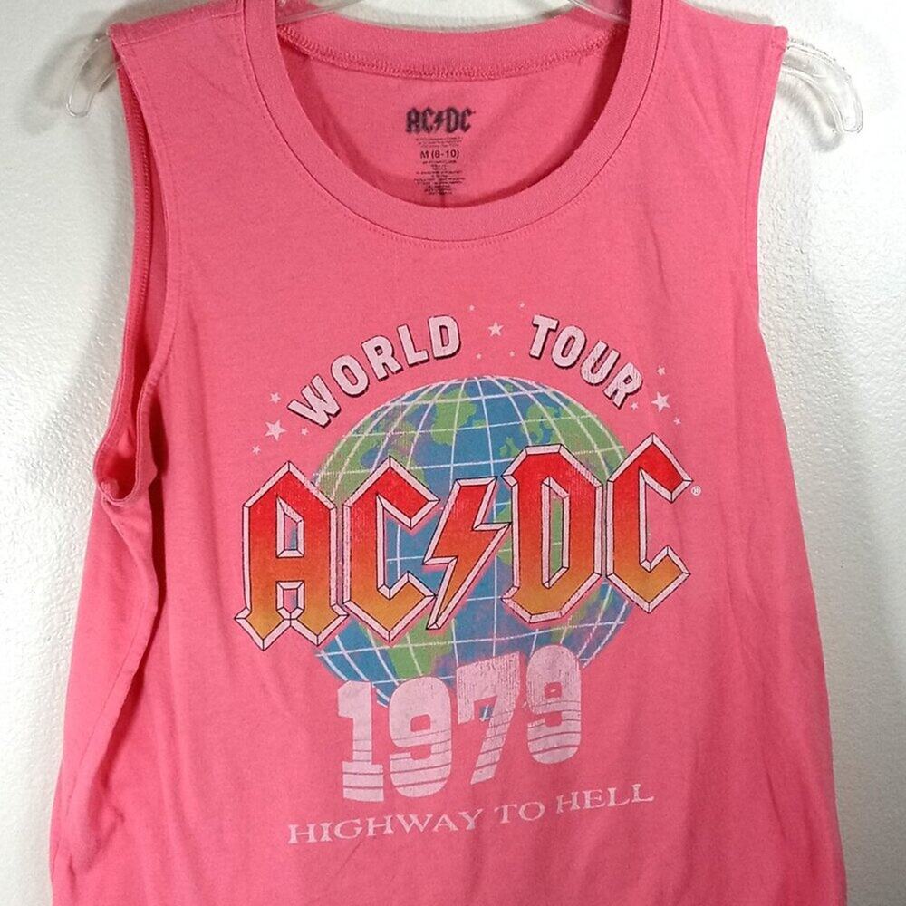 AC/DC World Tour T-Shirt Sleeveless Medium Youth 8-10 Pink 1979 HIGHWAY TO HELL